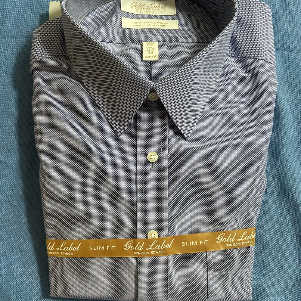 Roundtree & Yorke Gold Label Slim Fit Blue Dress Shirt